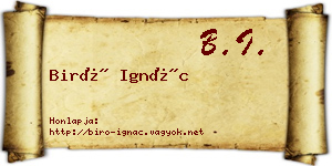 Biró Ignác névjegykártya
